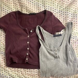 Purple Button-Up Crop Top and Gray Tank Top BRANDY MELVILLE